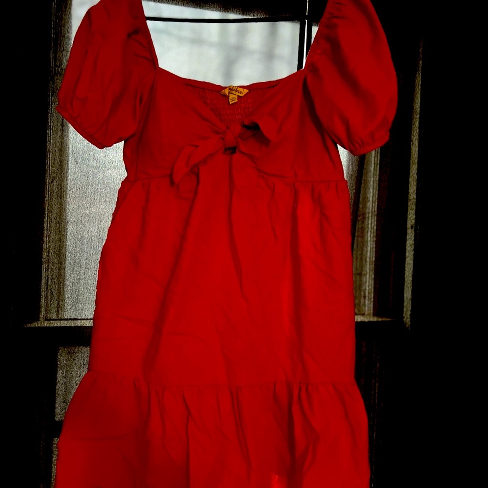 Holiday Christmas red ruffle dress tie front